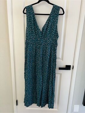 Roxy Teal Floral V‑Neck Midi Dress